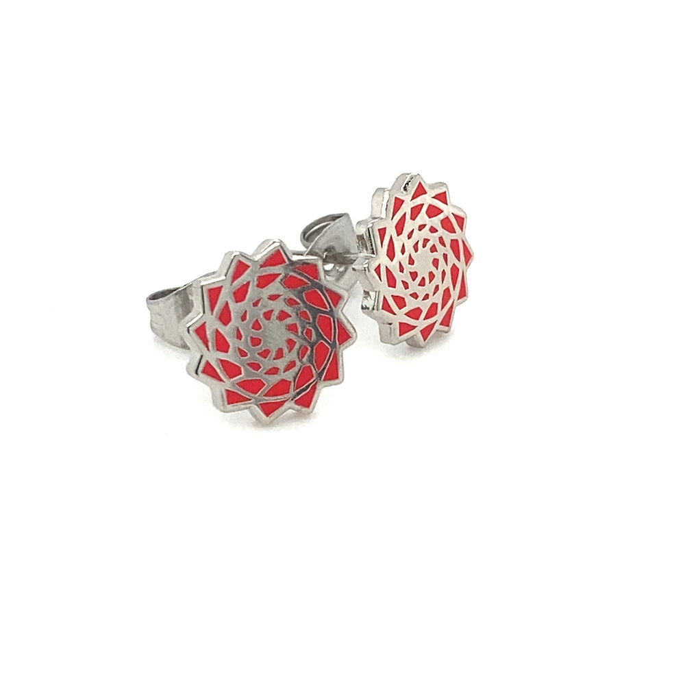 Pinecone Patchwork Red Studs/Earring Small 10mm-LumbeeJewelry.com