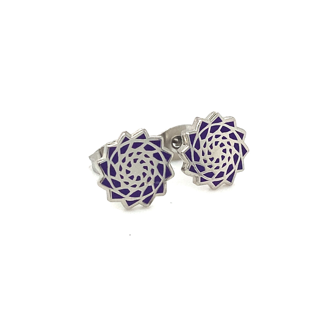 Pinecone Patchwork Purple Studs/Earring Small 10mm-LumbeeJewelry.com