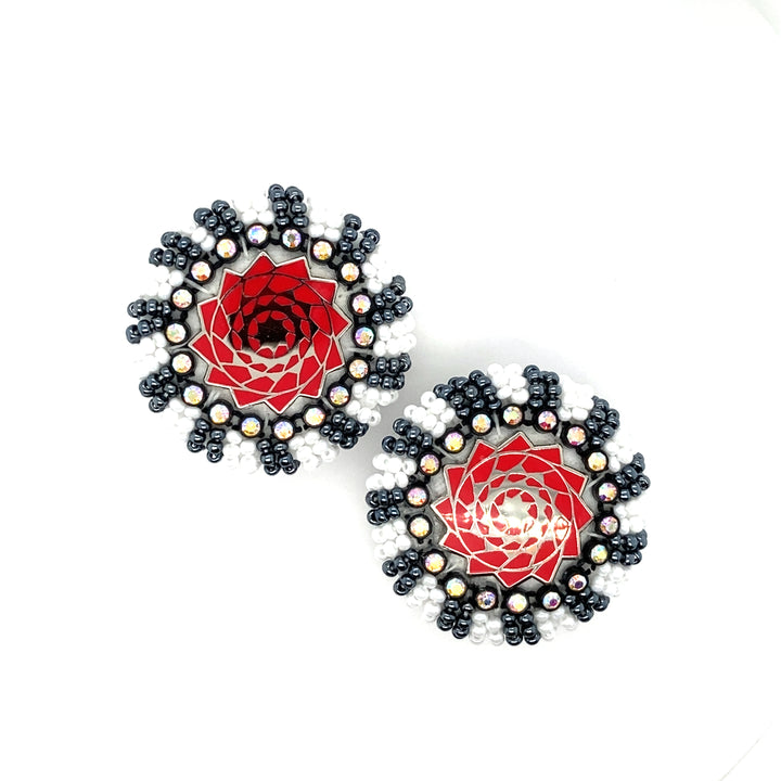 Hand Beaded PCPW SM Gun Smoke Red-LumbeeJewelry.com