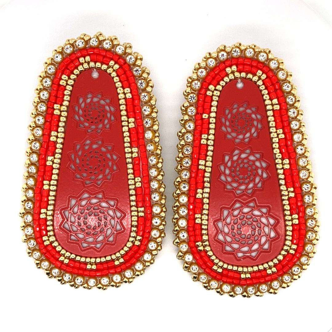 Hand Beaded Earrings Red Gold-LumbeeJewelry.com