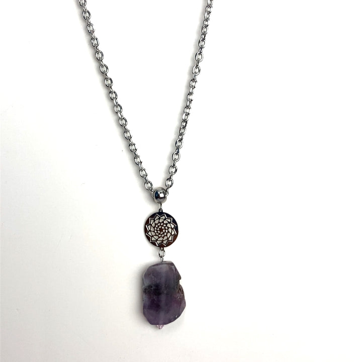 Pinecone Patchwork Necklace Natural Amethyst Stone 30 inch