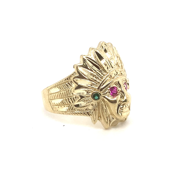 10k Indian head Ring with Stones-LumbeeJewelry.com