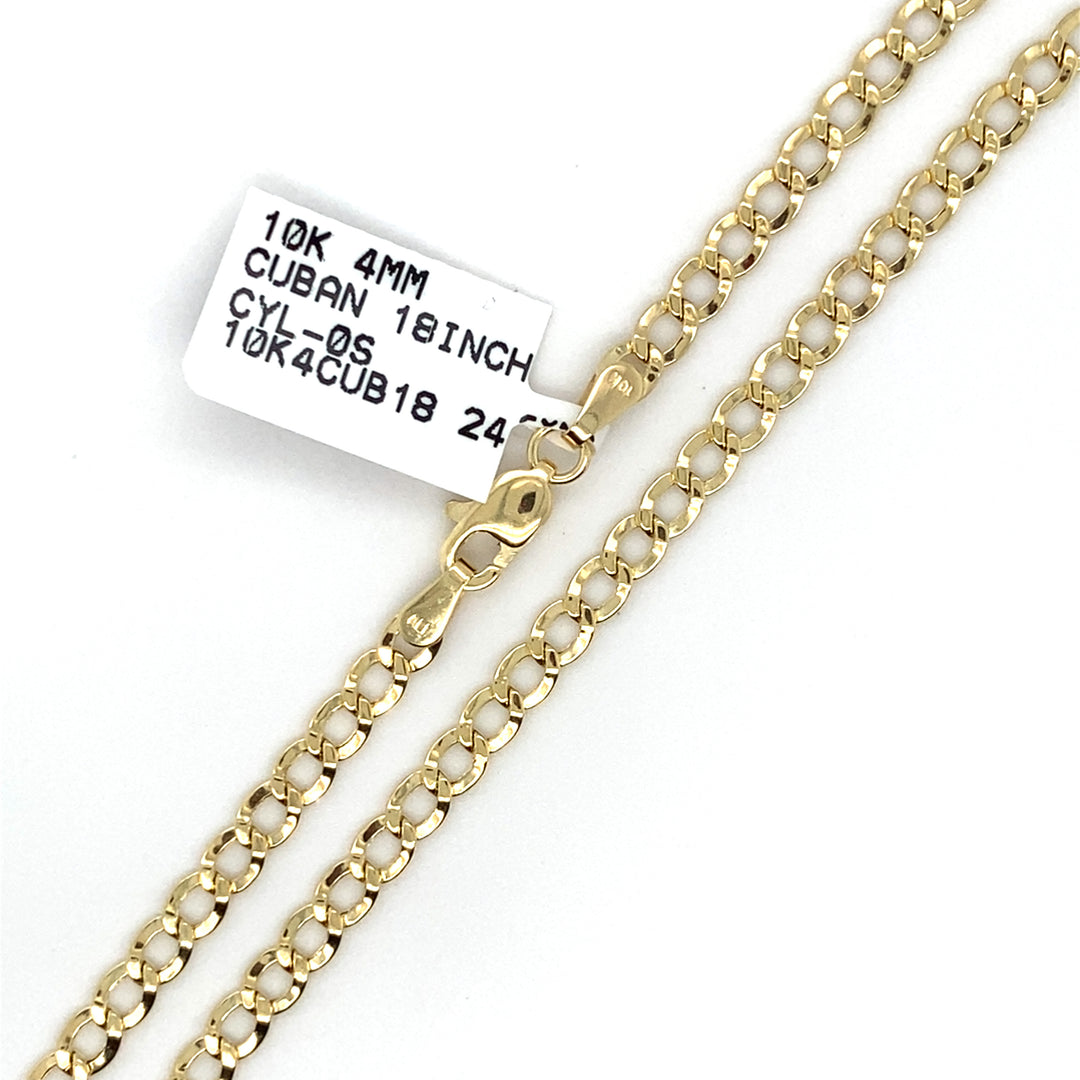 10k 4mm Gold Semi Hollow Cuban Necklace 18inch-LumbeeJewelry.com