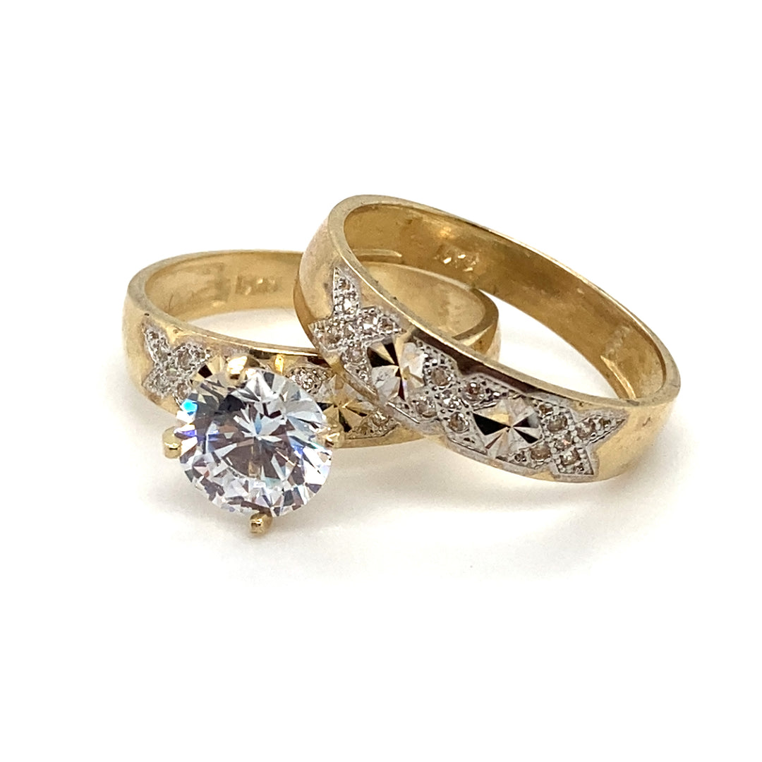 10k Gold Bridal Set CZ Ring-LumbeeJewelry.com