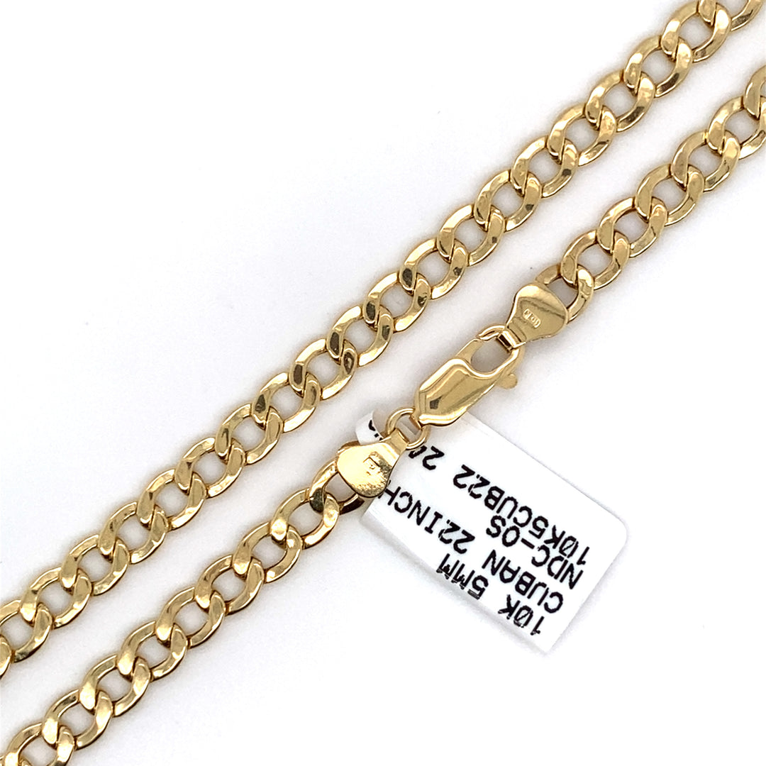 10k 5mm Gold Semi Hollow Cuban Necklace 22inch-LumbeeJewelry.com