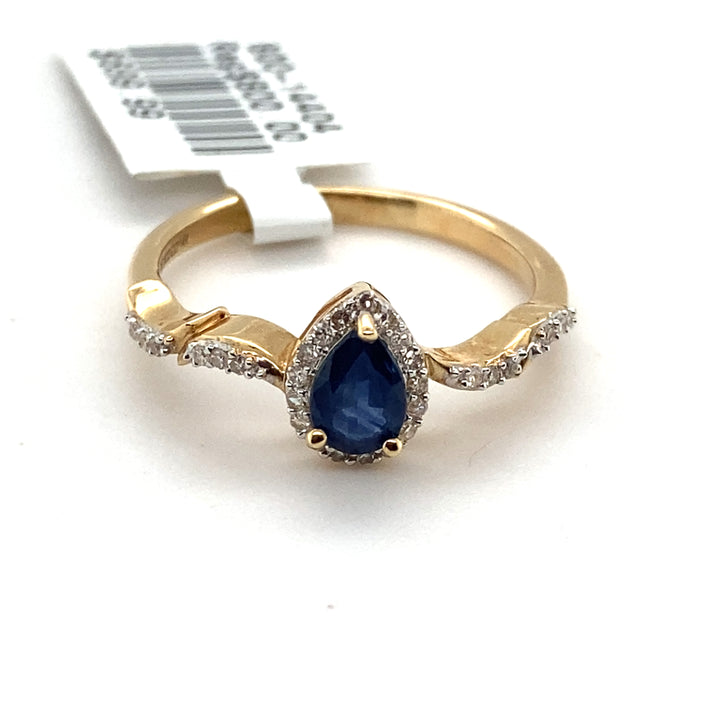 Sapphire Pear 6x4mm .40ct Diamond 14k Yellow Gold Ring