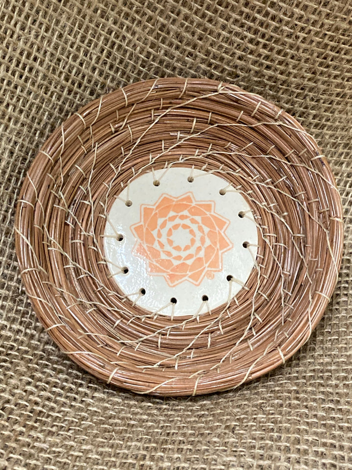 Small Pinecone Patchwork Basket Nectarine-LumbeeJewelry.com