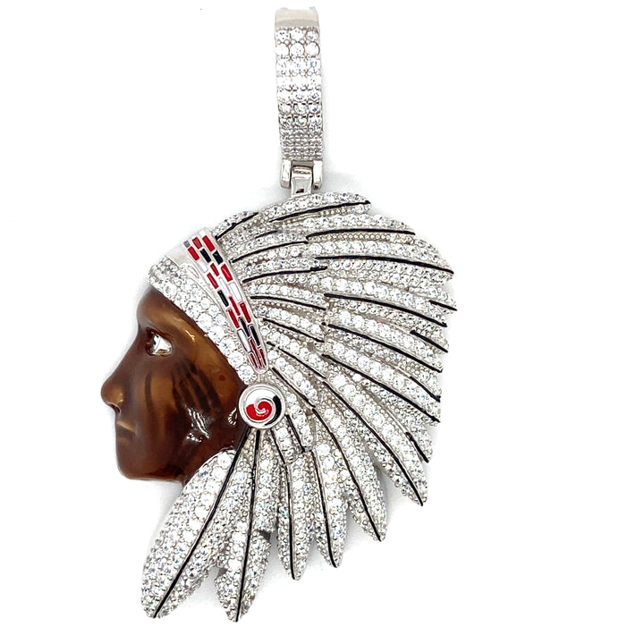 925 STERLING INDIAN HEAD CHARM WITH ENAMEL AND STONES pendant