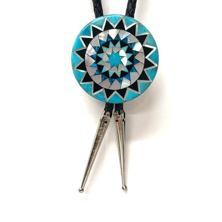 Pinecone Patchwork Inlay Bolo Sterling Turquoise