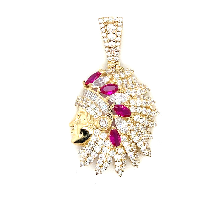 1OK  INDIAN HEAD CHARM WITH STONES Gold pendant