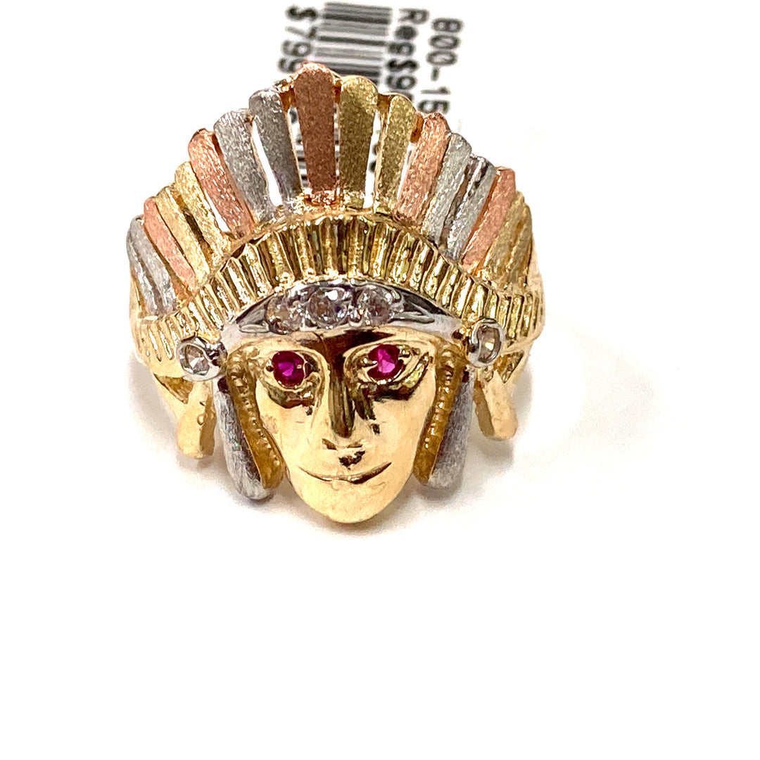 10kt Multi Gold Indian Head Ring-LumbeeJewelry.com