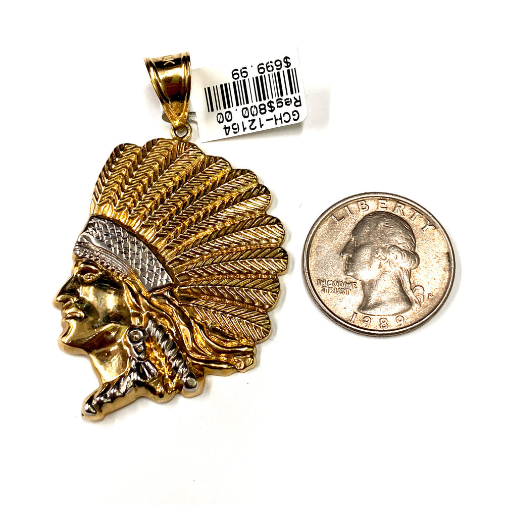 10kt Gold Indian Head Charm Large Pendant-LumbeeJewelry.com