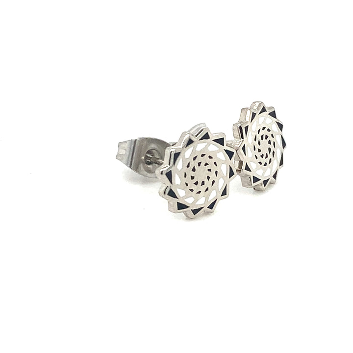 Pinecone Patchwork Black White Studs/Earring Small 10mm-LumbeeJewelry.com