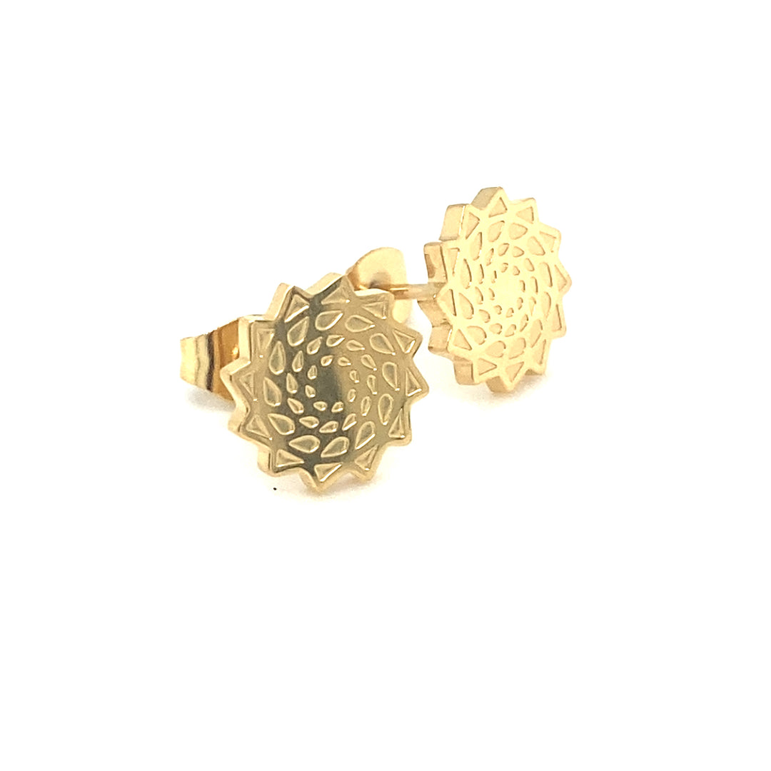 Pinecone Patchwork Gold Tone Studs/Earring Small 10mm-LumbeeJewelry.com