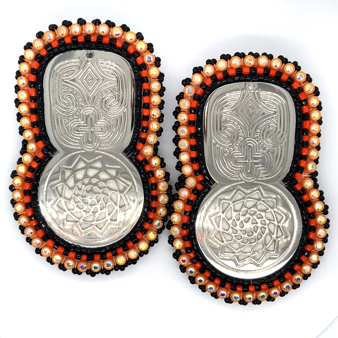 Hand Beaded Earrings SE Woodlands Orange-LumbeeJewelry.com