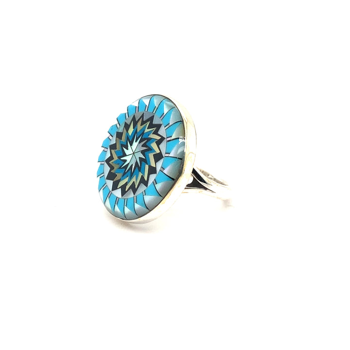 Pinecone Patchwork Inlay Turquoise Ring