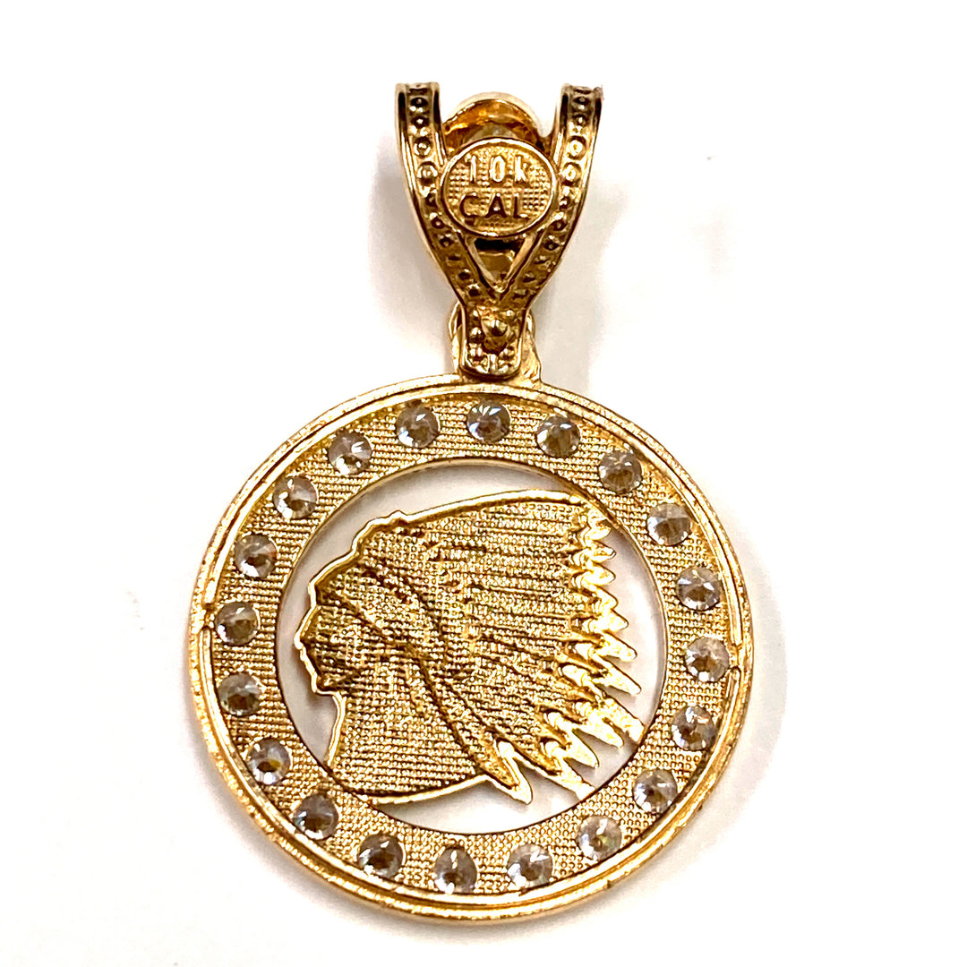 10kt Gold Indian Head Charm w/Stones Pendant-LumbeeJewelry.com