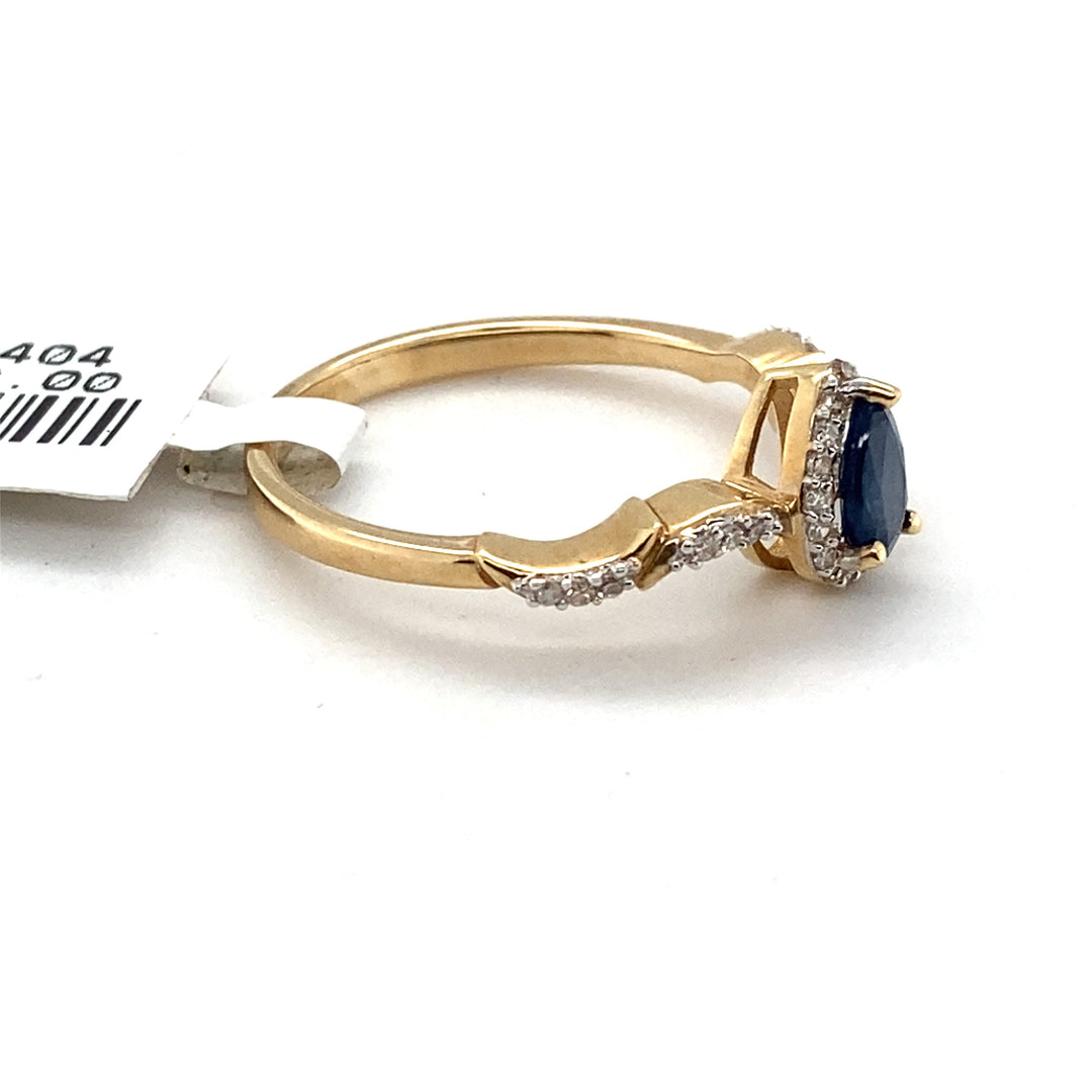 Sapphire Pear 6x4mm .40ct Diamond 14k Yellow Gold Ring