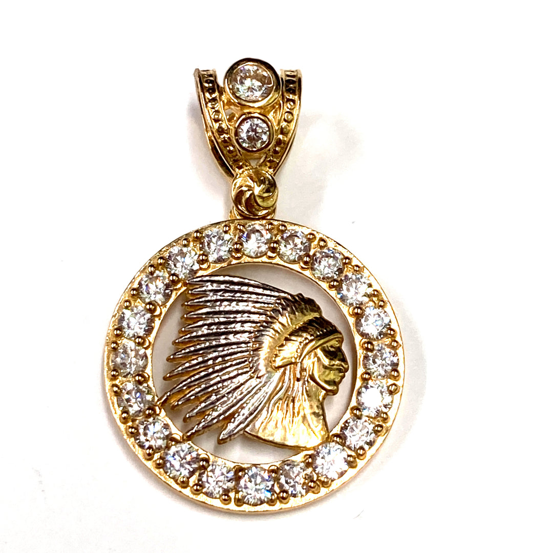 10kt Gold Indian Head Charm w/Stones Pendant-LumbeeJewelry.com