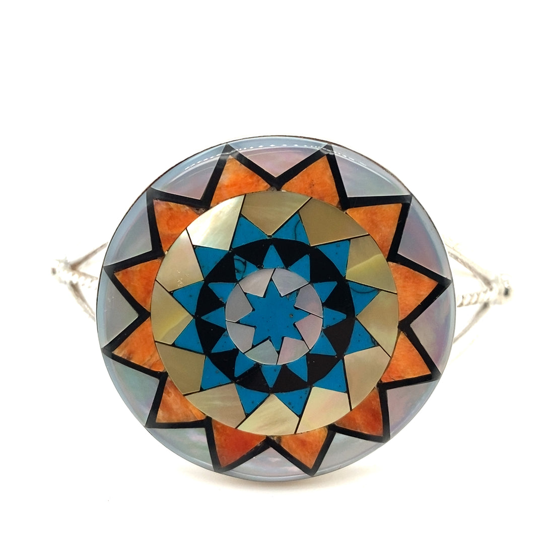 Pinecone Patchwork Inlay MOP Orange Turquoise Yellow Ring