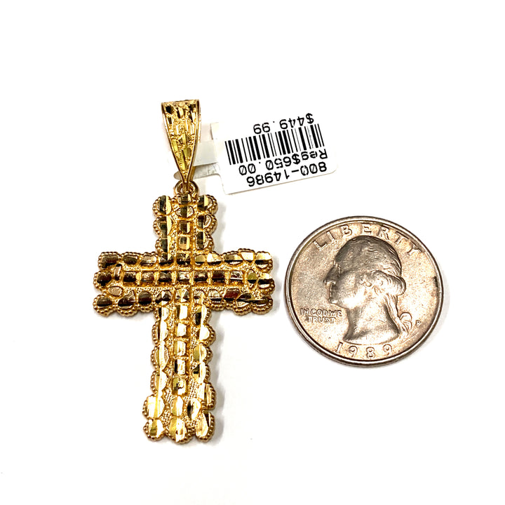 10kt Gold Nugget Cross Pendant Charm Pendant-LumbeeJewelry.com