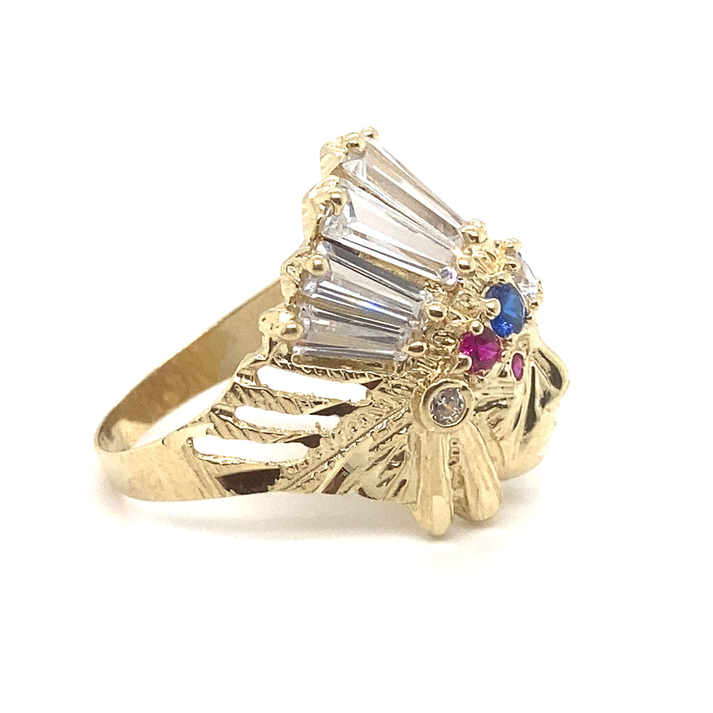 10k Indian head Ring with Stones-LumbeeJewelry.com