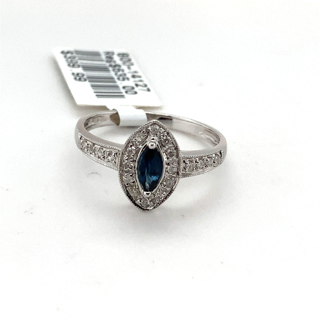 Sapphire Marquise 7x3mm .33ct  Diamond 14k White Gold Ring