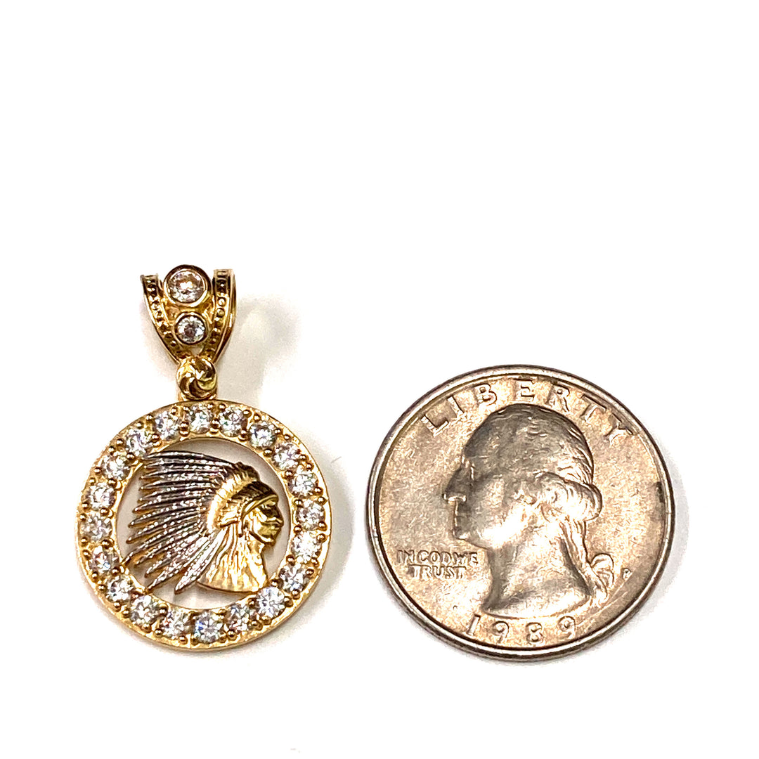 10kt Gold Indian Head Charm w/Stones Pendant-LumbeeJewelry.com