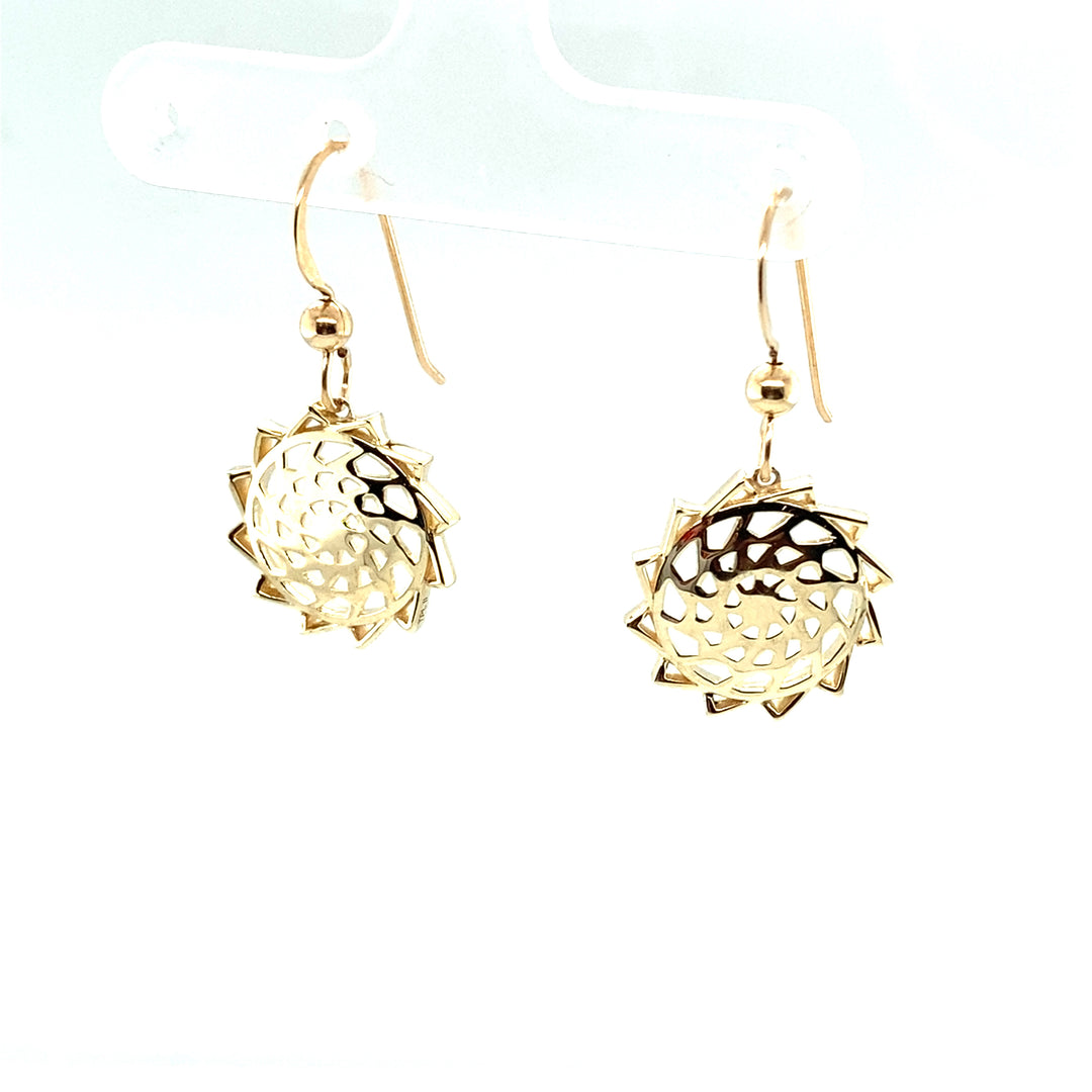 10k Gold Pinecone Patchwork Earrings 15mm or 3/4 inch diameter