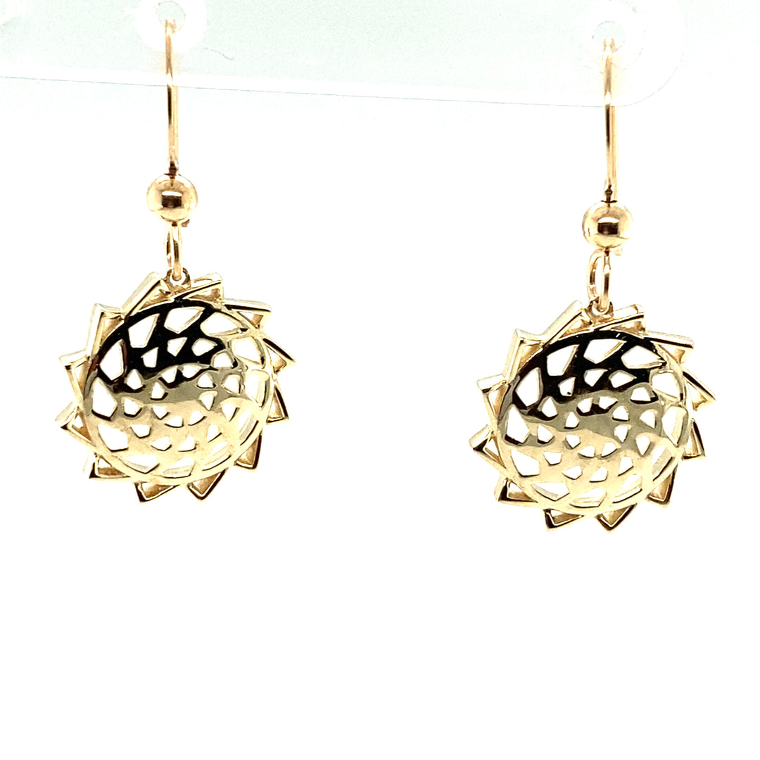 10k Gold Pinecone Patchwork Earrings 15mm or 3/4 inch diameter