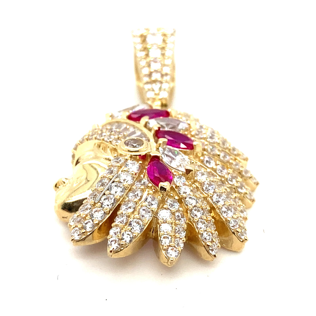 1OK  INDIAN HEAD CHARM WITH STONES Gold pendant