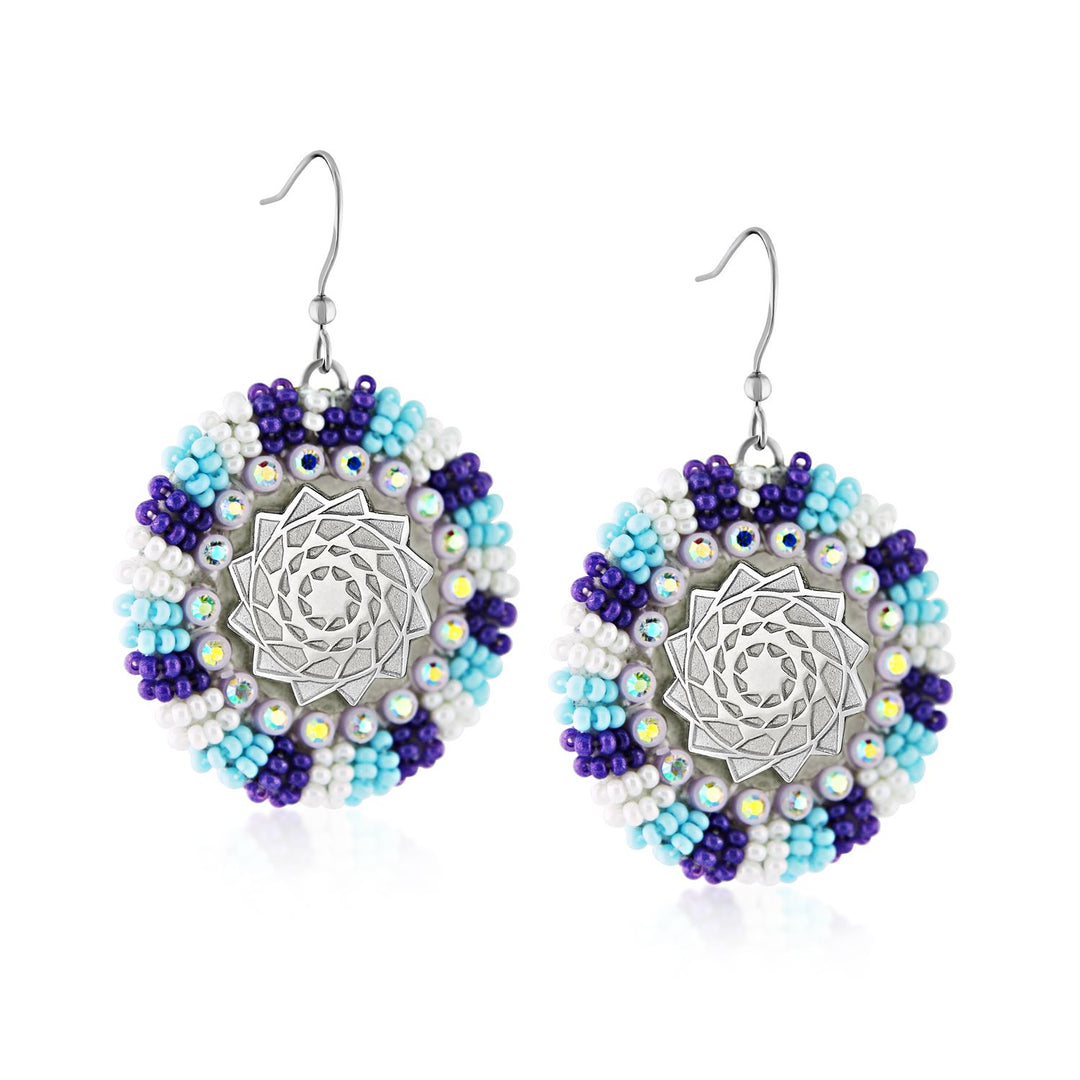 Hand Beaded Earrings Silver Purple Blue-LumbeeJewelry.com