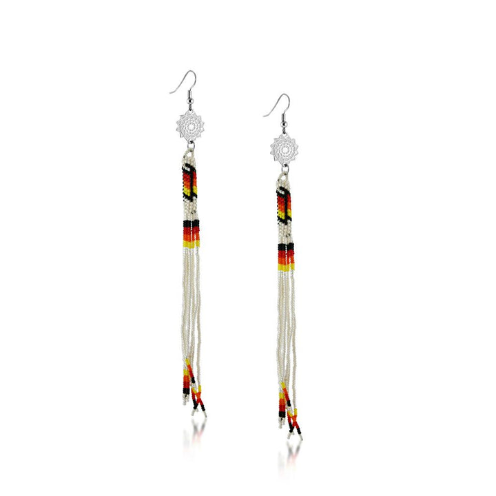 Seed Beads Earrings White Extra Long Earrings 5.5 inch-LumbeeJewelry.com