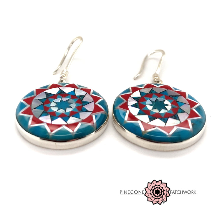 Pinecone Patchwork Inlay Turquoise Red MOP Earrings