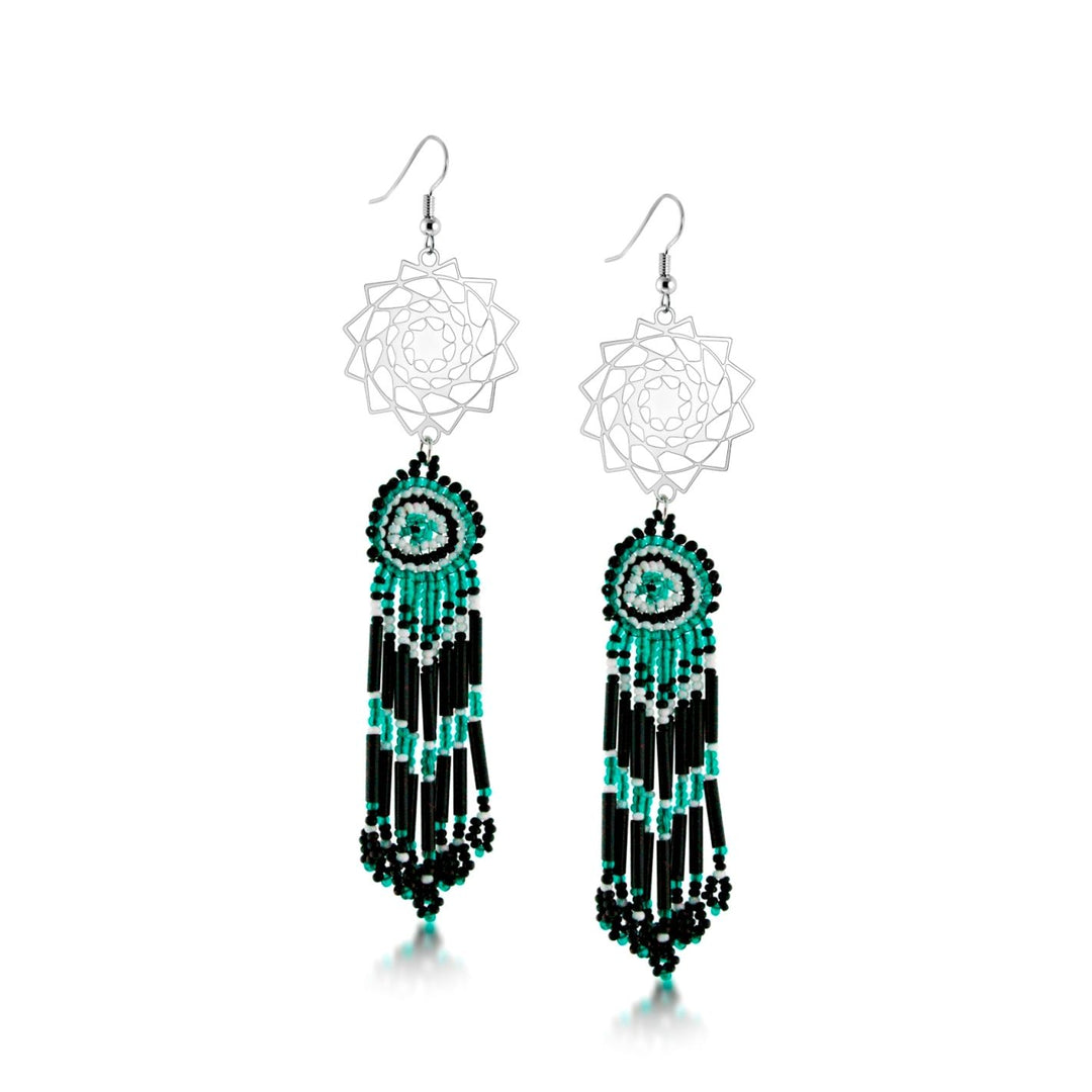 Seed Beaded Earrings Turquoise Black-LumbeeJewelry.com