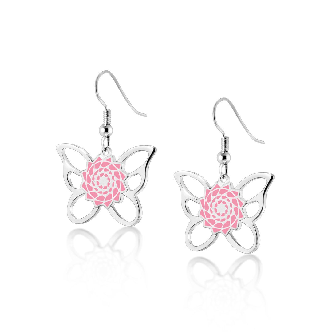 Pinecone Patchwork Butterfly Earring (Pink)-LumbeeJewelry.com