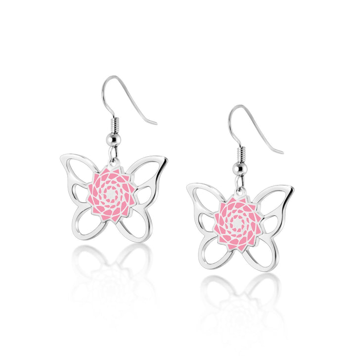 Pinecone Patchwork Butterfly Earring (Pink)-LumbeeJewelry.com