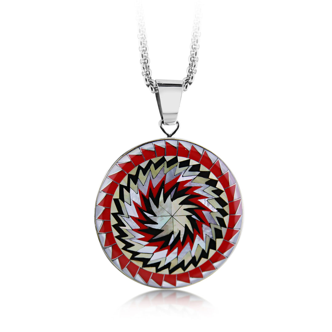 Pinecone Patchwork Inlay Pendant Tribal Sterling-LumbeeJewelry.com