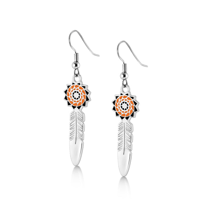 Pinecone Patchwork Birthstone Feather Earring (Orange/Black) - LumbeeJewelry.com