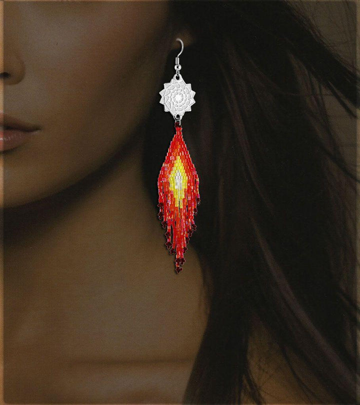 Seed Beaded Earrings Red Yellow-LumbeeJewelry.com