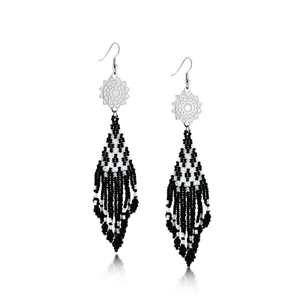 Seed Beaded Earrings Black White-LumbeeJewelry.com