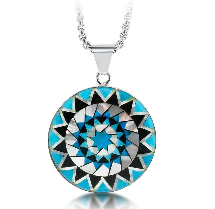 Pinecone Patchwork Inlay Pendant Turquoise Sterling