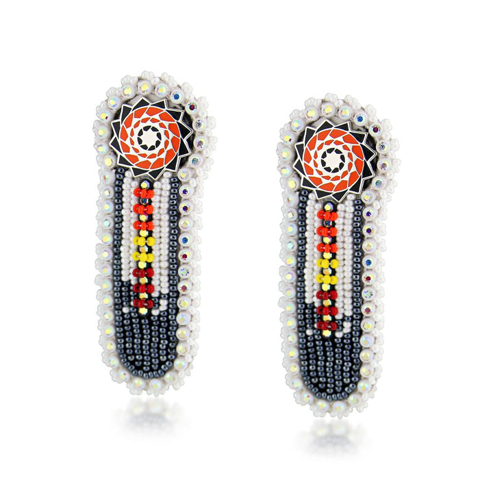 Hand Beaded Earrings Black Orange