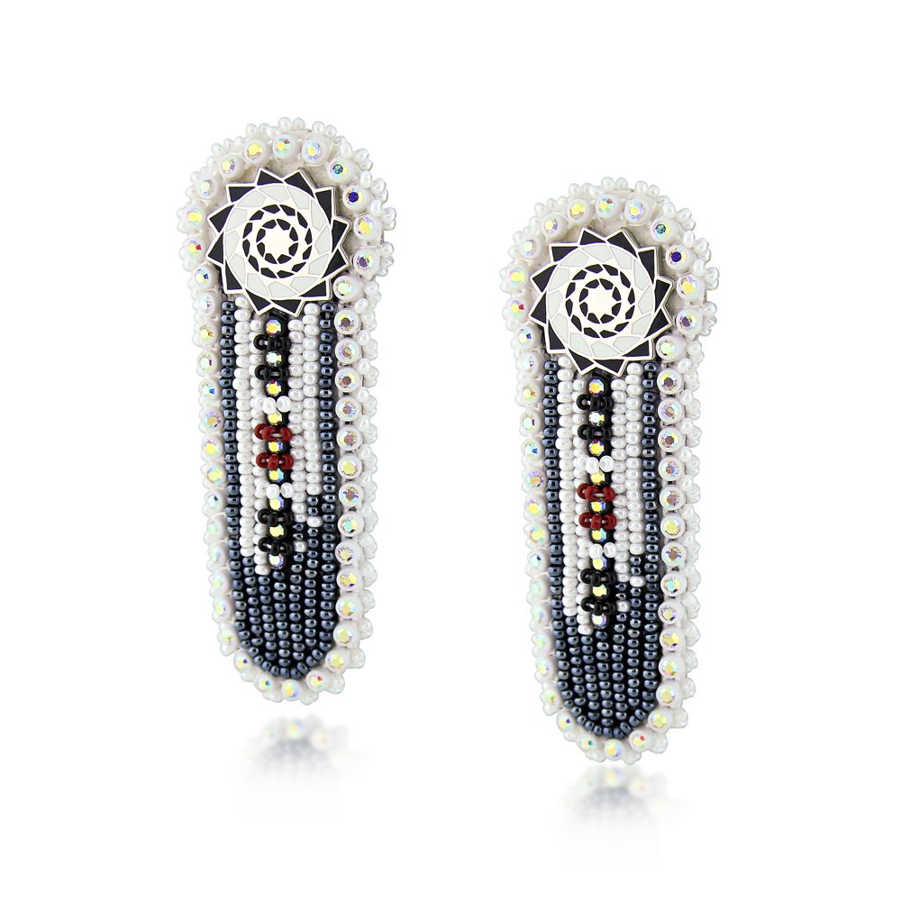 Hand Beaded Earrings Black White-LumbeeJewelry.com