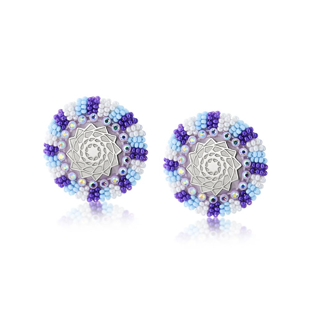 Hand Beaded Earrings Silver Purple Blue-LumbeeJewelry.com