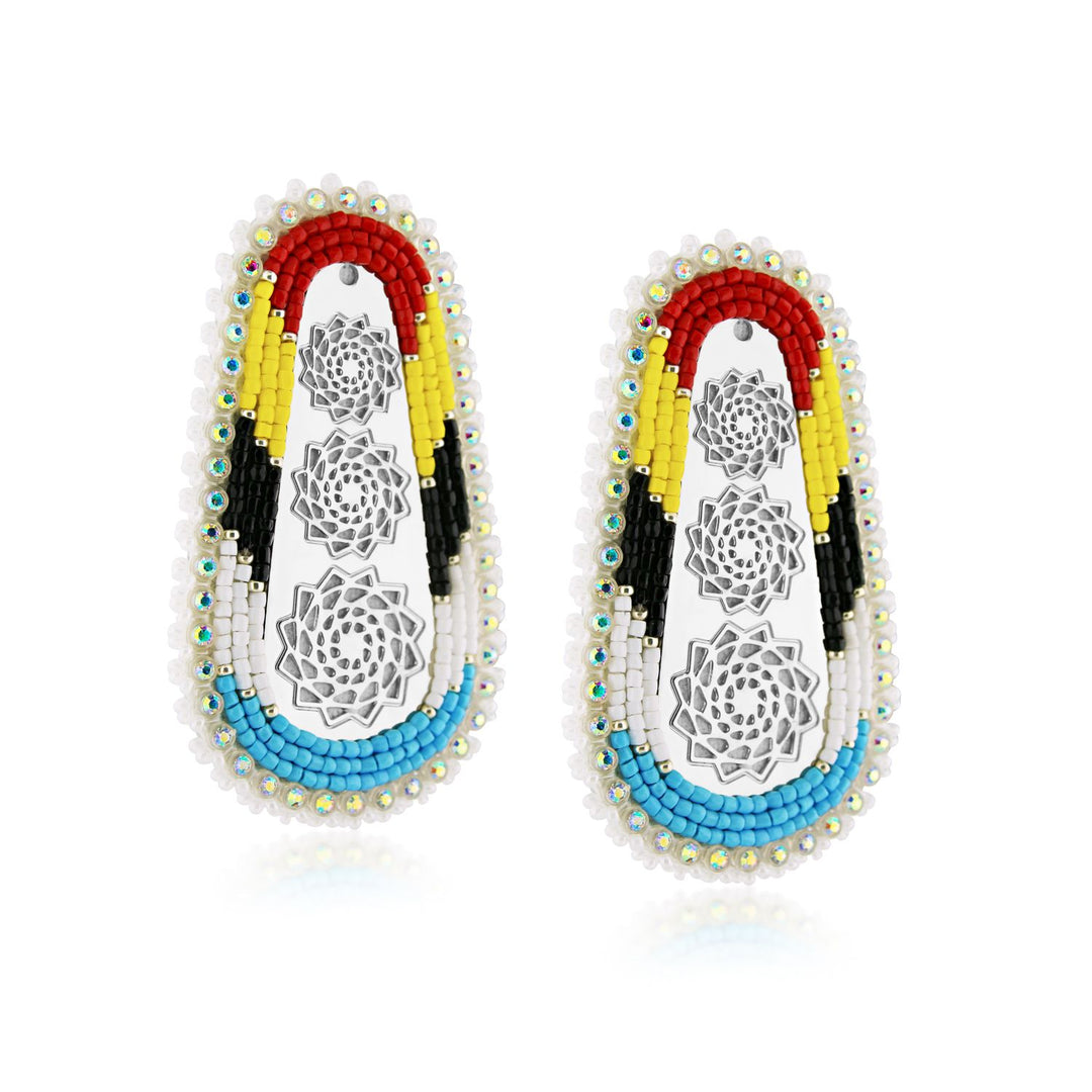 Hand Beaded Earrings Slab Silver Tribal-LumbeeJewelry.com