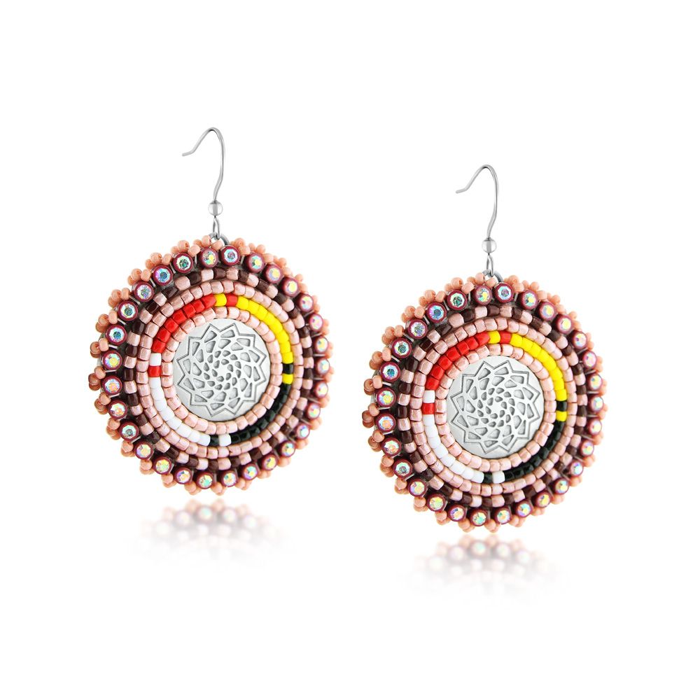 Hand Beaded Earrings Tribal Pink-LumbeeJewelry.com