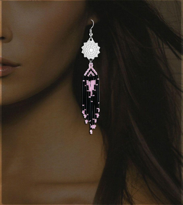 Seed Beaded Earrings Black Pink-LumbeeJewelry.com