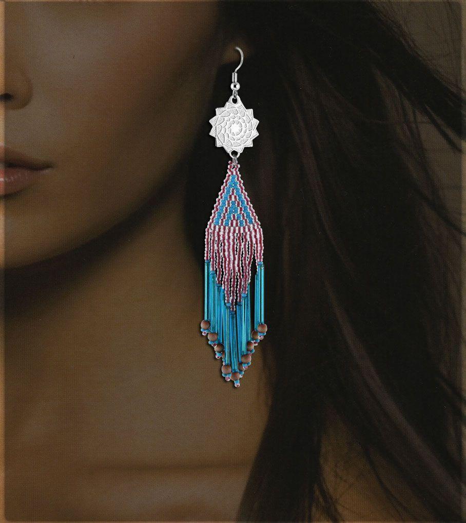 Seed Beaded Earrings Pink Turquoise-LumbeeJewelry.com