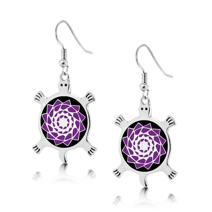 Pinecone Patchwork Turtle Earring (Purple) - LumbeeJewelry.com